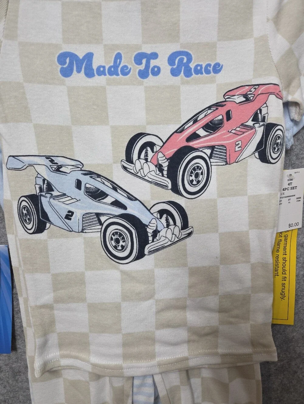 Hot Wheels Kids Blue & Beige Racing Pajama 4 Piece Set 5T Nwt